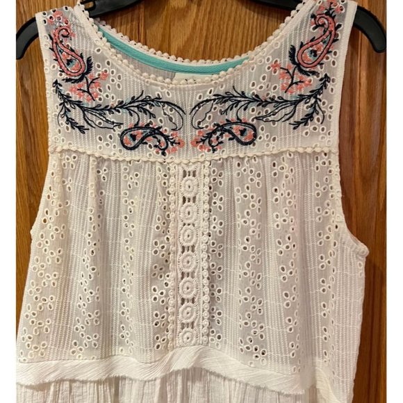 Knox Rose Eyelet Embroidered Sleeveless Babydoll White Boho Blouse Size Medium‎ - Picture 2 of 7